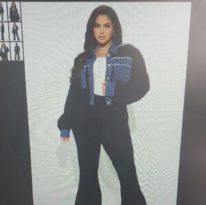 Cropped Black Jacket with Denim Trim Pant Set